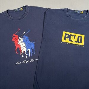 Polo Ralph Lauren T‎ Shirt Mens 2XB Blue Lot of 2 Stampede Big Pony Logo Graphic